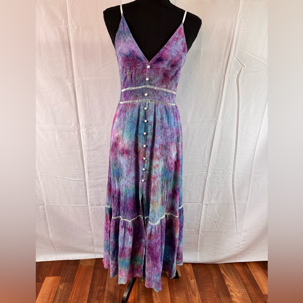 Hand Dyed Tie-Dye Eyelet Maxi Dress